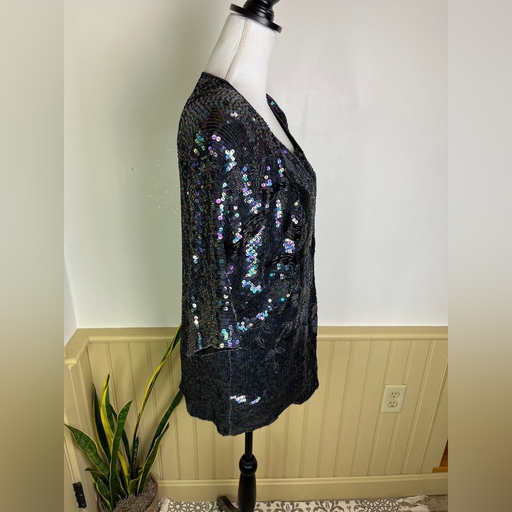 Elegant Black Sequin Women's Blouse - Picture 9 of 12